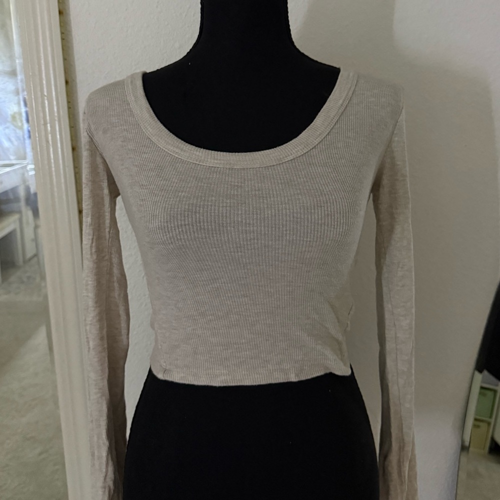 Ribbed Cream Long Sleeve Top